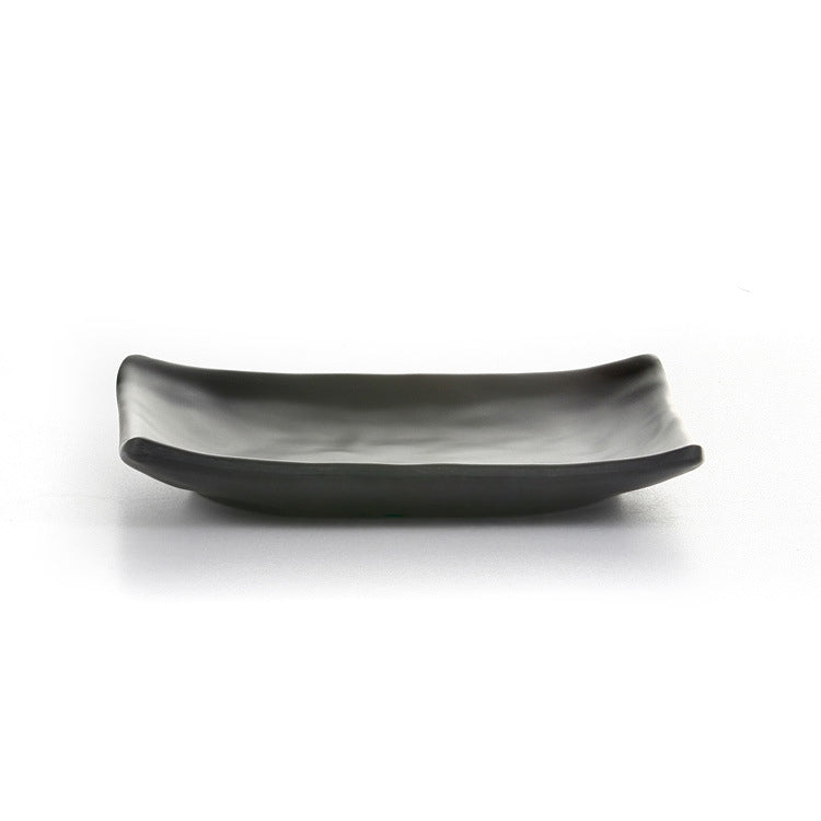 Trendy Matt Black Square Melamine Plates – Complete Dinnerware Set with Serving Tray & Cutlery