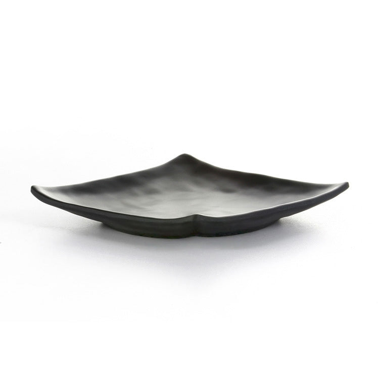 Trendy Matt Black Square Melamine Plates – Complete Dinnerware Set with Serving Tray & Cutlery