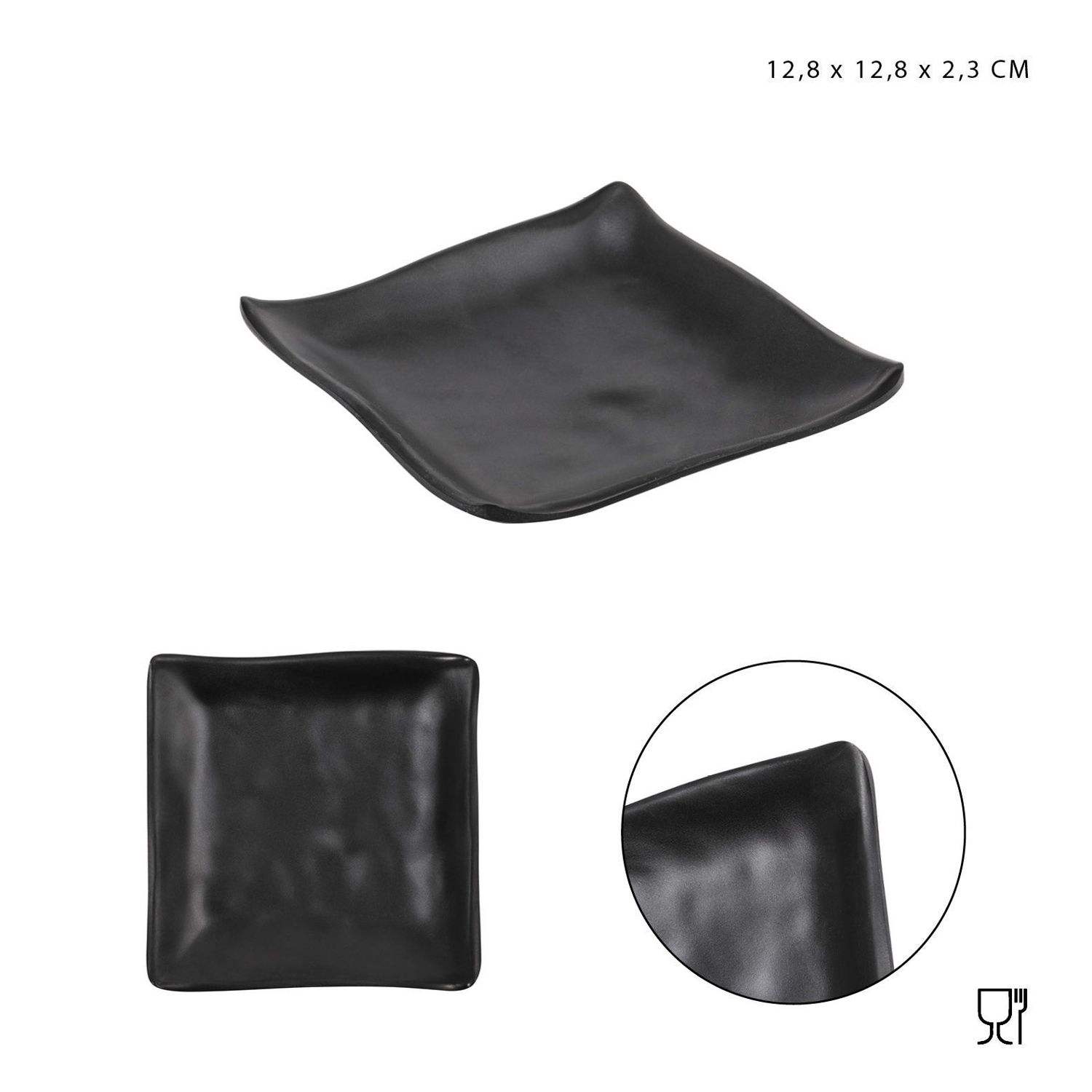 Trendy Matt Black Square Melamine Plates – Complete Dinnerware Set with Serving Tray & Cutlery