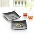Trendy Matt Black Square Melamine Plates – Complete Dinnerware Set with Serving Tray & Cutlery