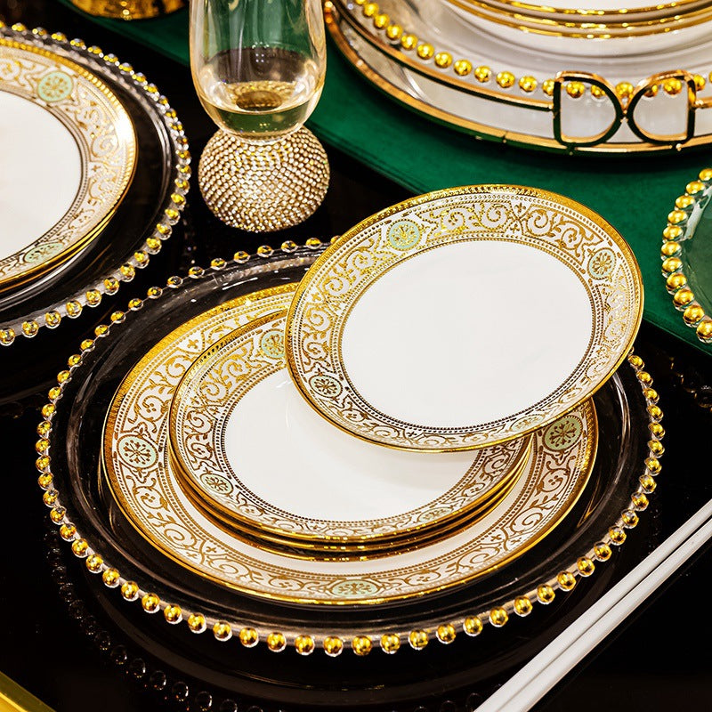 New luxury bone china tableware set – elegant European style, suitable for weddings and banquets.