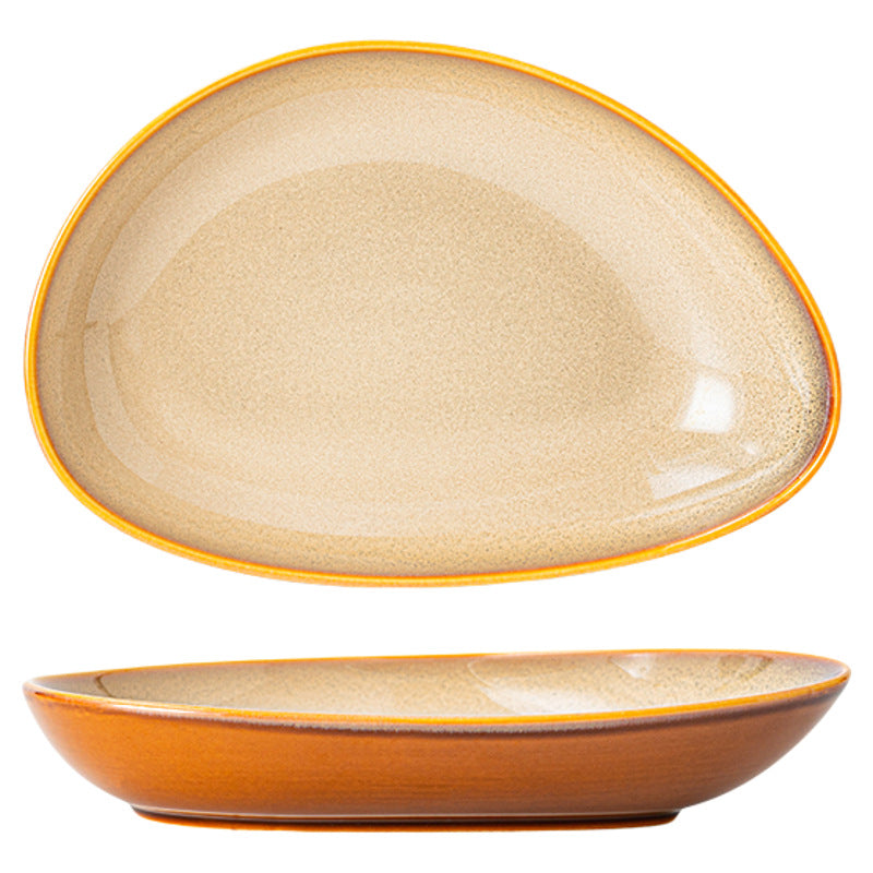 Vintage Gradient Ceramic Oval Plates – Colorful Irregular Dinnerware Set for Home & Restaurant