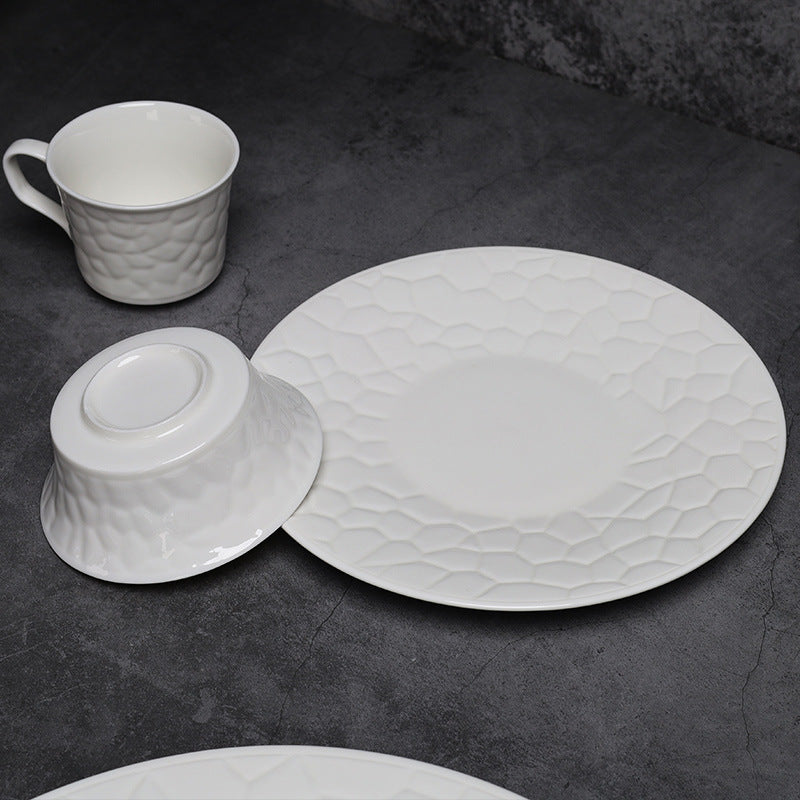 Ceramic tableware set. High-quality bowls, plates, and dishes. Water Cube style. Suitable for home use. Shallow plates. Luxury style for hotels and restaurants.