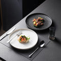Textured Stone Ceramic Dinner Plates  Black & White Round Wavy Rim Dinnerware for Restaurant & Home