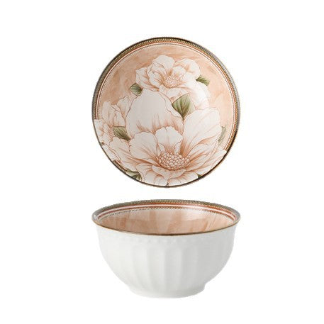 Vintage Floral Ceramic Dinnerware Set  Peach Blossom Pattern Tableware for Home & Gifting
