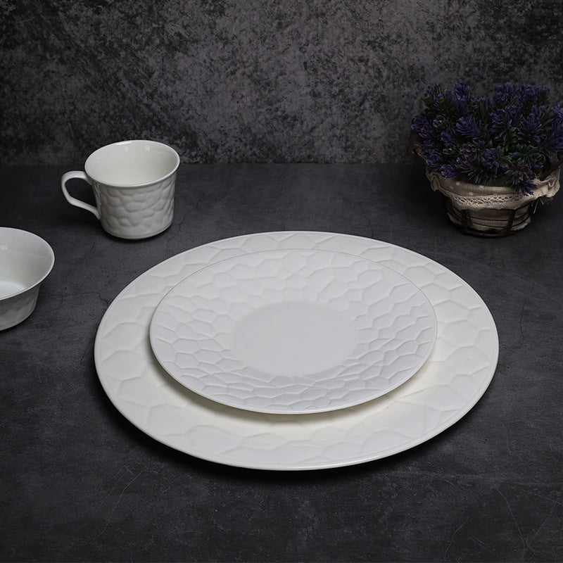 Ceramic tableware set. High-quality bowls, plates, and dishes. Water Cube style. Suitable for home use. Shallow plates. Luxury style for hotels and restaurants.