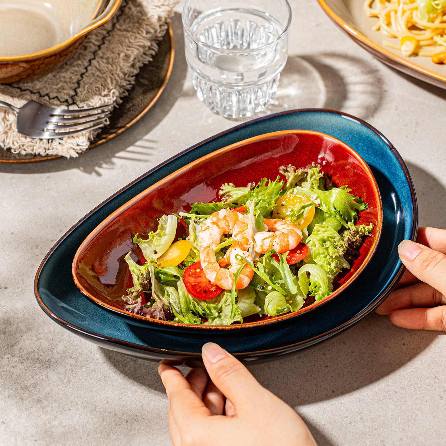 Vintage Gradient Ceramic Oval Plates – Colorful Irregular Dinnerware Set for Home & Restaurant