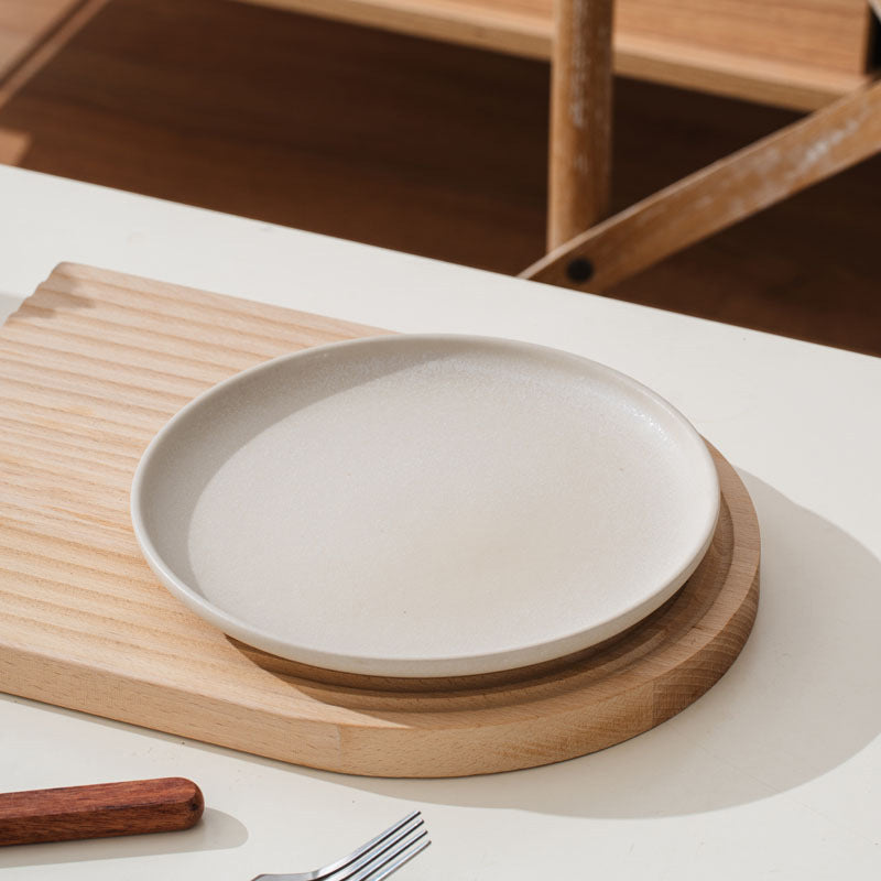 Nordic Cream Matte Ceramic Dinnerware Set – Minimalist Round Plates, Bowls & Mugs for Home