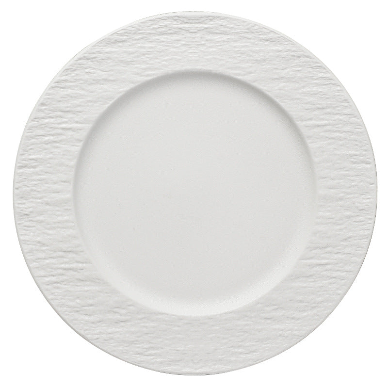 Textured Stone Ceramic Dinner Plates – Black & White Round Wavy Rim Dinnerware for Restaurant & Home