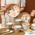 Vintage Floral Ceramic Dinnerware Set  Peach Blossom Pattern Tableware for Home & Gifting