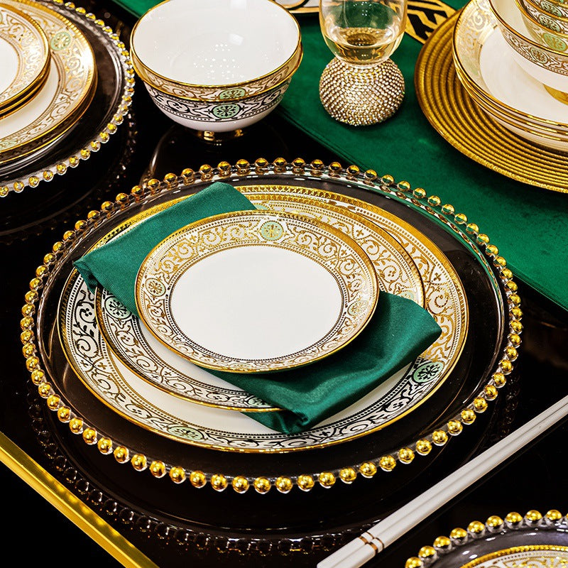 New luxury bone china tableware set – elegant European style, suitable for weddings and banquets.