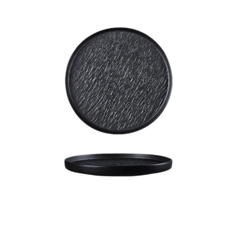 Textured Stone Ceramic Dinner Plates  Black & White Round Wavy Rim Dinnerware for Restaurant & Home