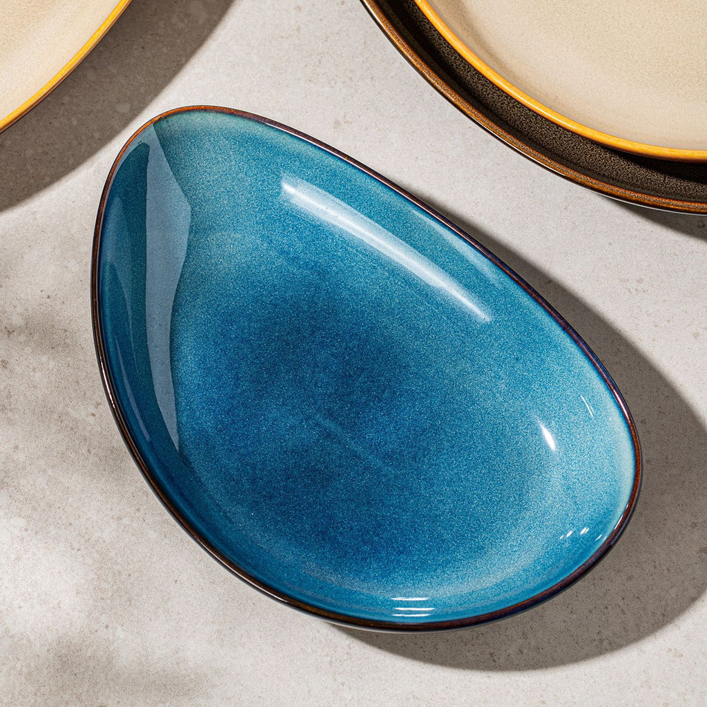 Vintage Gradient Ceramic Oval Plates – Colorful Irregular Dinnerware Set for Home & Restaurant