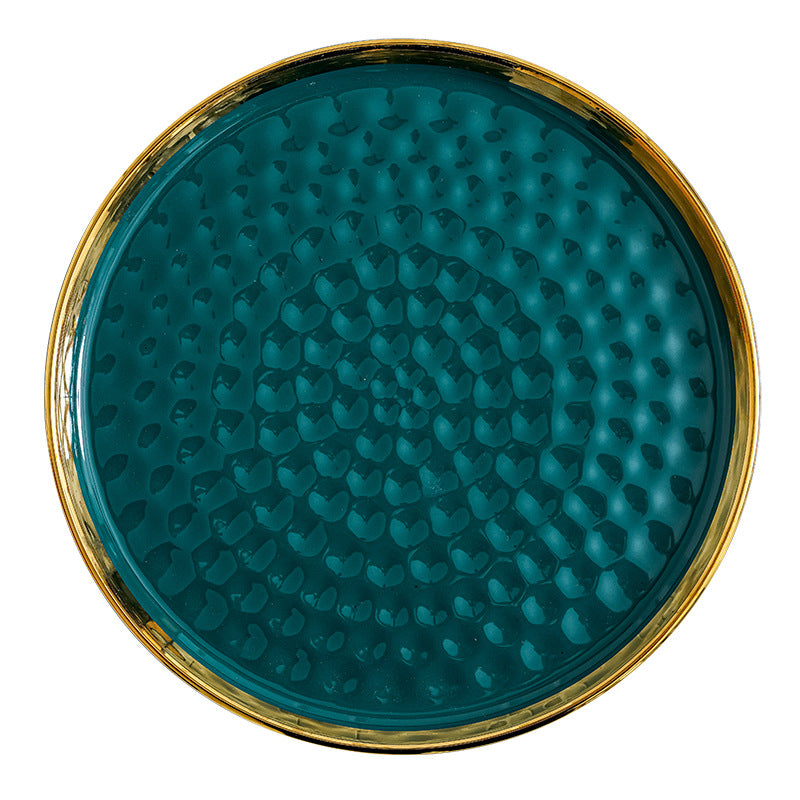 Emerald Green & White Hammered Ceramic Plate Set with Gold Rim – Luxury Textured Dinnerware for Weddings & Home