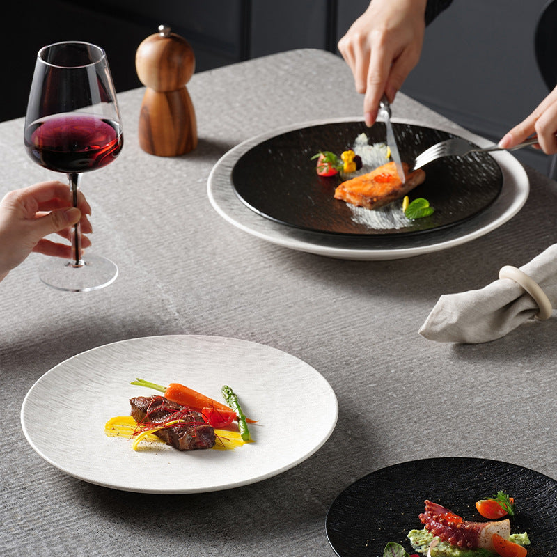 Matte textured ceramic plates, stone-patterned ceramic dishes, restaurant tableware, hotel catering porcelain, soup dishes