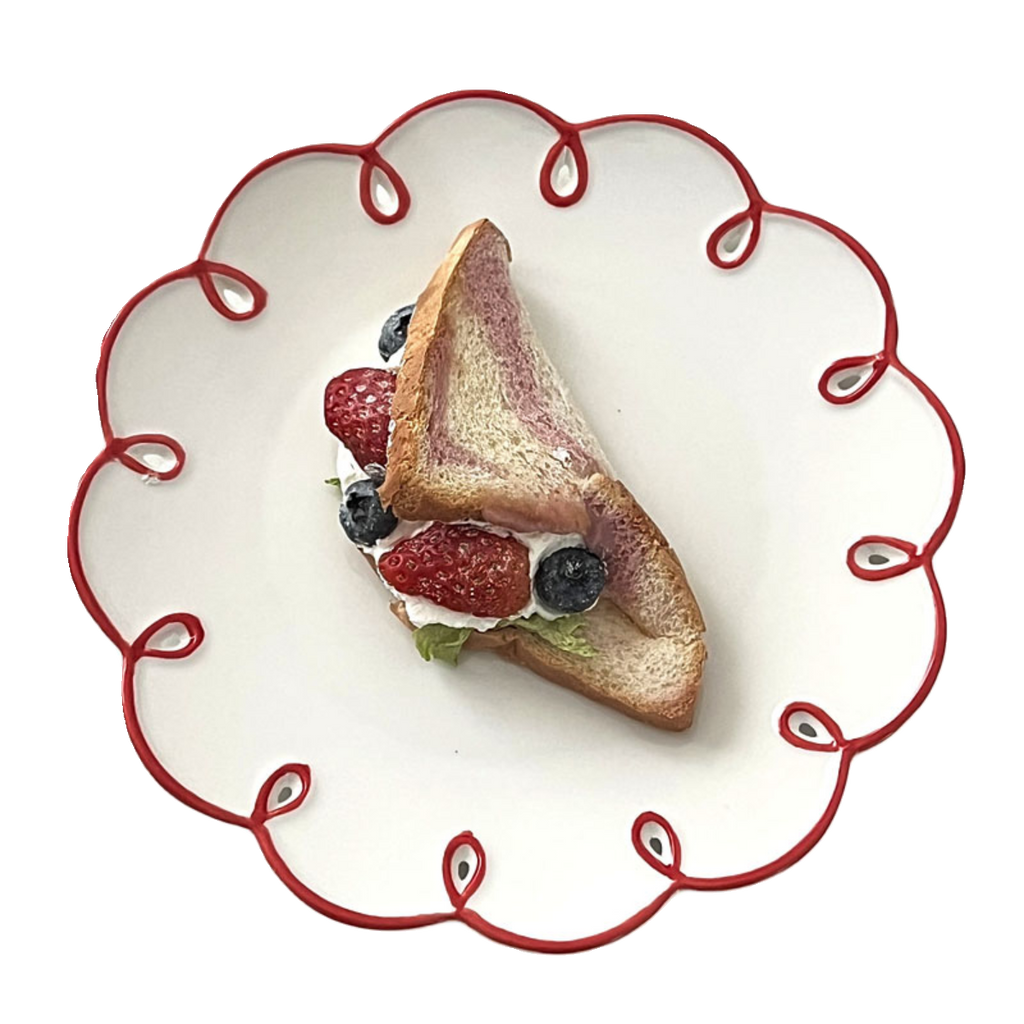 Circular-rimmed floral ceramic plate, cute colorful lined dessert plate, dinner plate, dish, wedding placemat, ceramic dinner plate