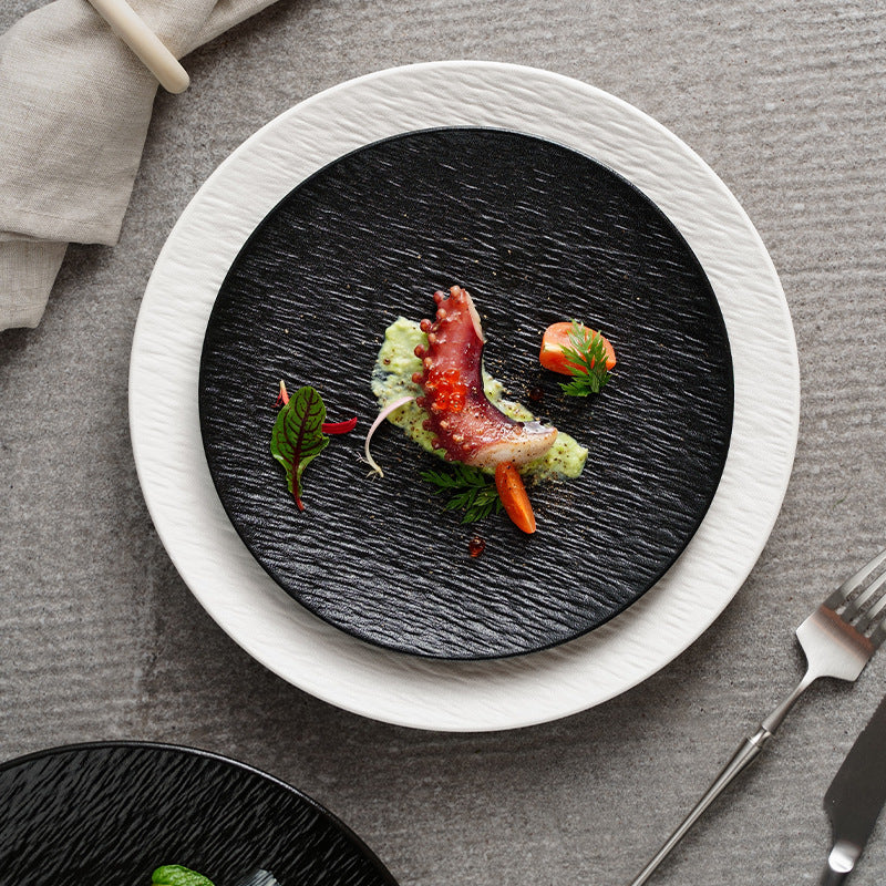 Creative and luxurious ceramic dinnerware set with a stone pattern, suitable for restaurants and homes.