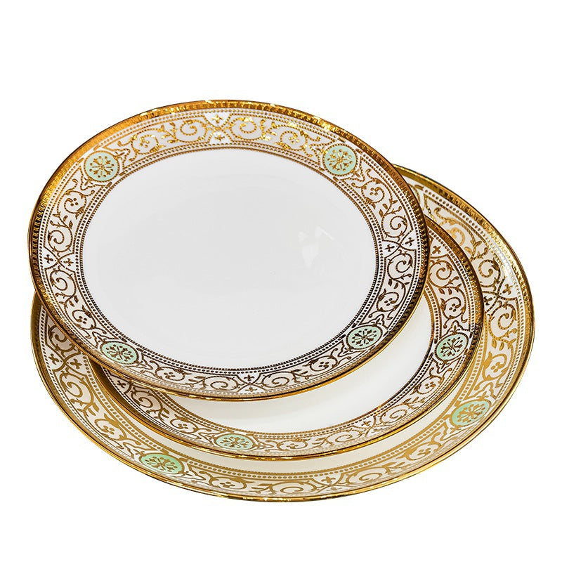 New luxury bone china tableware set – elegant European style, suitable for weddings and banquets.