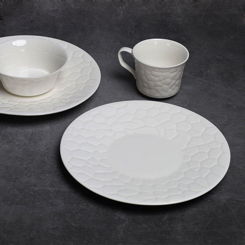 Ceramic tableware set. High-quality bowls, plates, and dishes. Water Cube style. Suitable for home use. Shallow plates. Luxury style for hotels and restaurants.