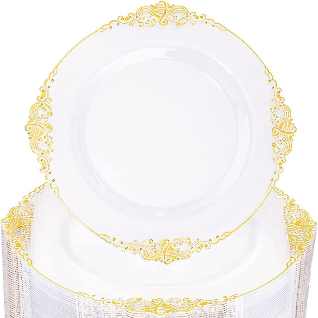 Luxury rose gold disposable placemats, plastic plates, disposable cutlery and napkins, party and wedding cutlery set