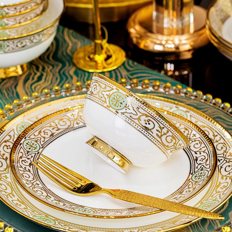 New luxury bone china tableware set – elegant European style, suitable for weddings and banquets.