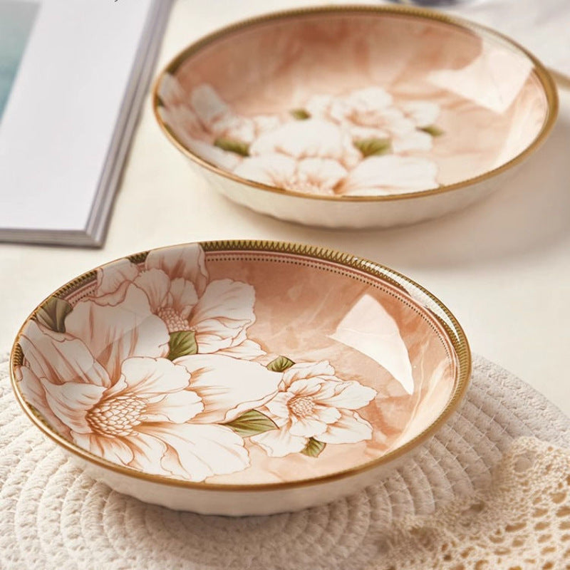 Vintage Floral Ceramic Dinnerware Set  Peach Blossom Pattern Tableware for Home & Gifting