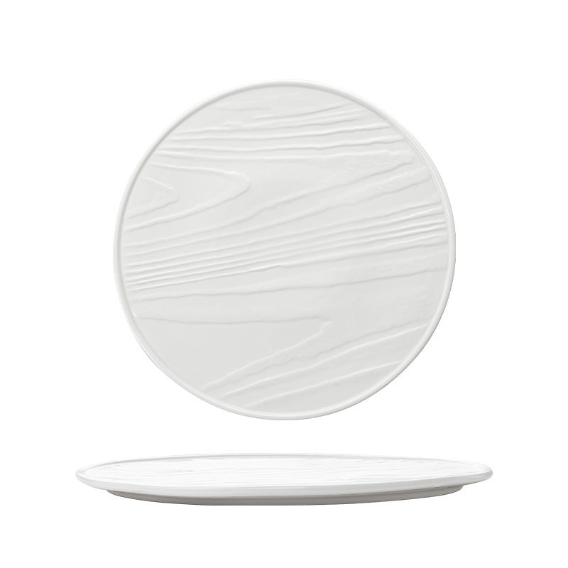 Round textured wavy ceramic dinner plate, black and white round wavy edge cutlery set for pizza/pasta/steak