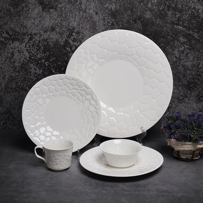 Ceramic tableware set. High-quality bowls, plates, and dishes. Water Cube style. Suitable for home use. Shallow plates. Luxury style for hotels and restaurants.