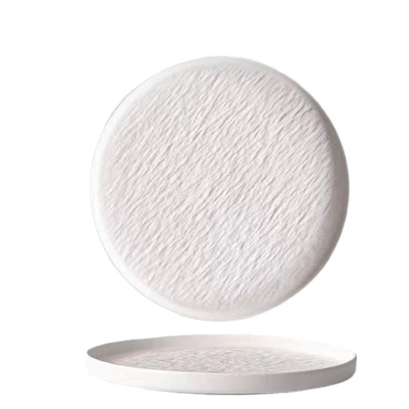 Textured Stone Ceramic Dinner Plates  Black & White Round Wavy Rim Dinnerware for Restaurant & Home