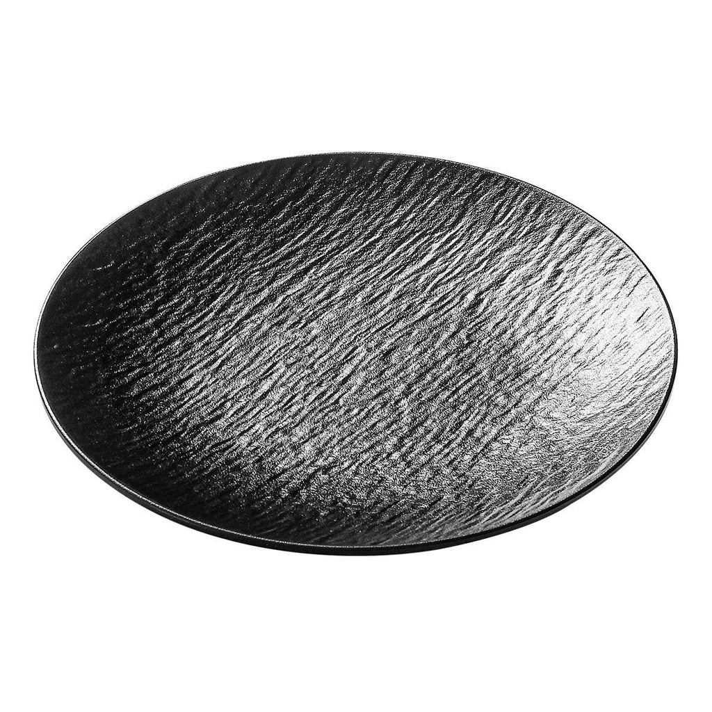 Nordic Round Black Stone Ceramic Shallow Plate – Steak & Restaurant Tableware Setting