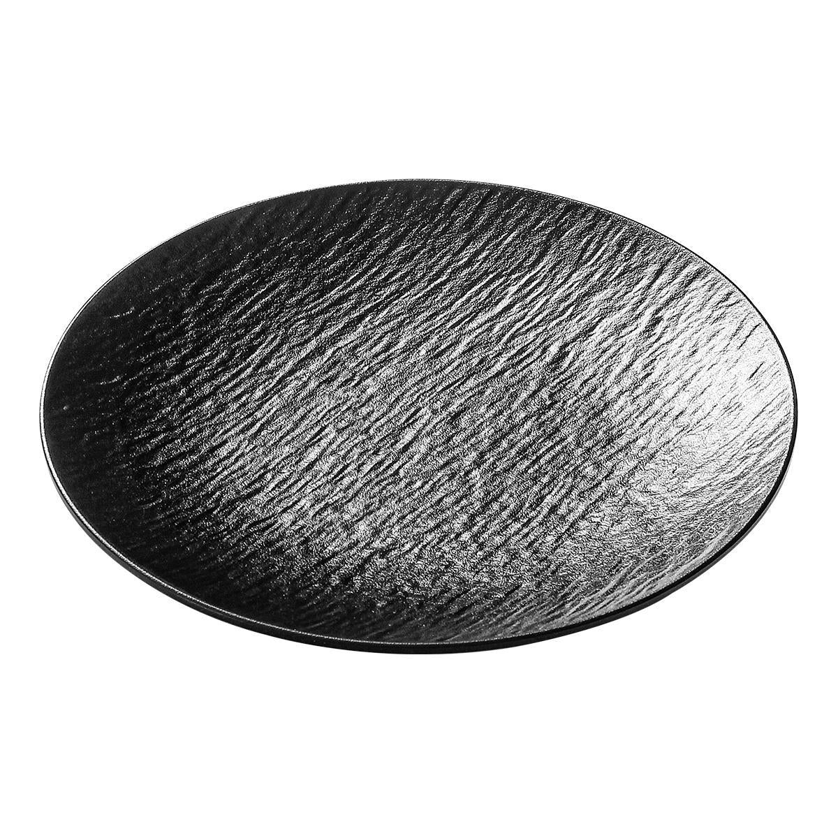Nordic Round Black Stone Ceramic Shallow Plate – Steak & Restaurant Tableware Setting